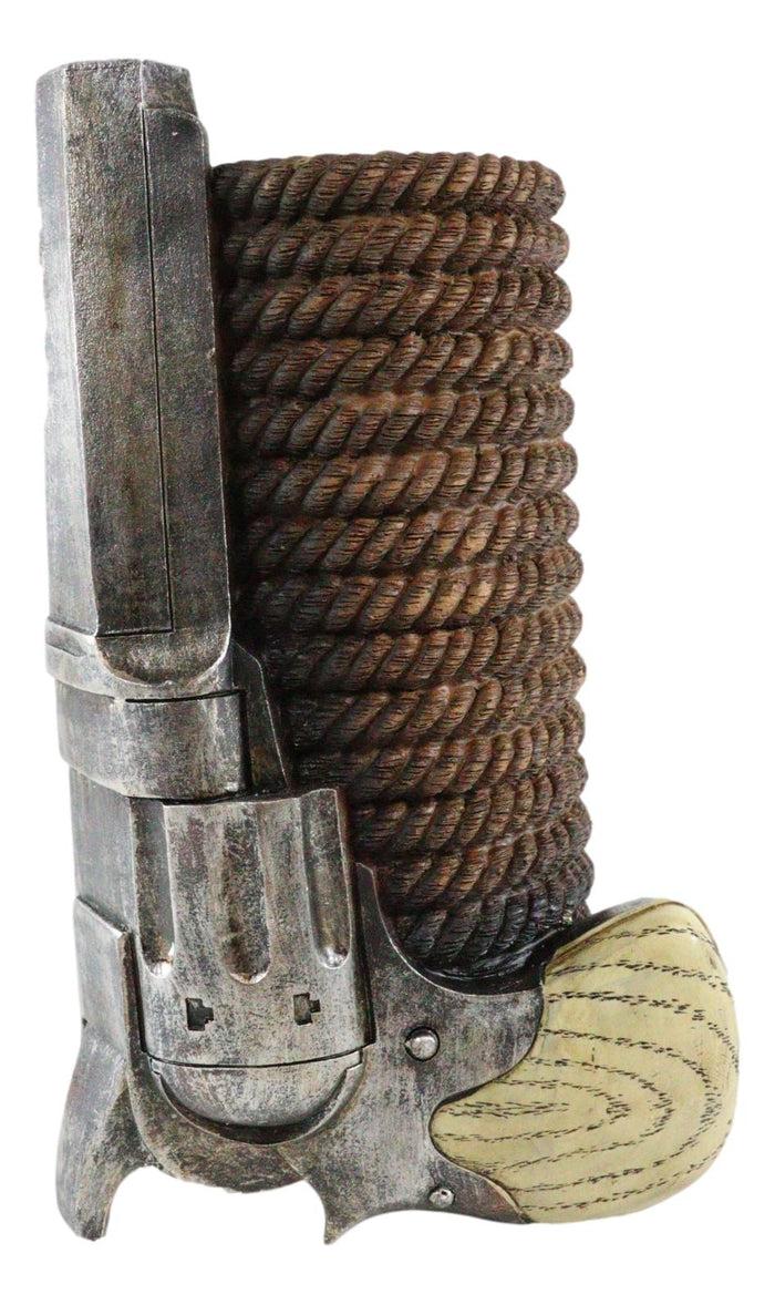 Ebros Gift Western Cowboy Pistol Revolver Gun With Braided Ropes Barrel Floral Vase Decor