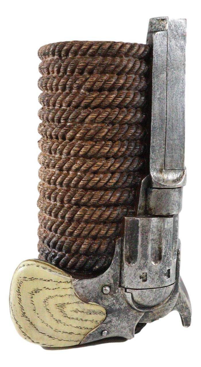 Ebros Gift Western Cowboy Pistol Revolver Gun With Braided Ropes Barrel Floral Vase Decor