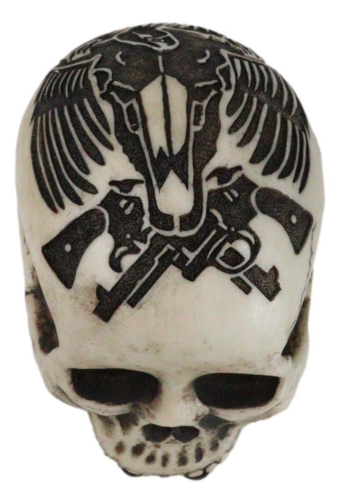 Ebros Gift Western Cowboy Rodeo Skull Statue 6.75"Long Day Of The Dead Skull Figurine