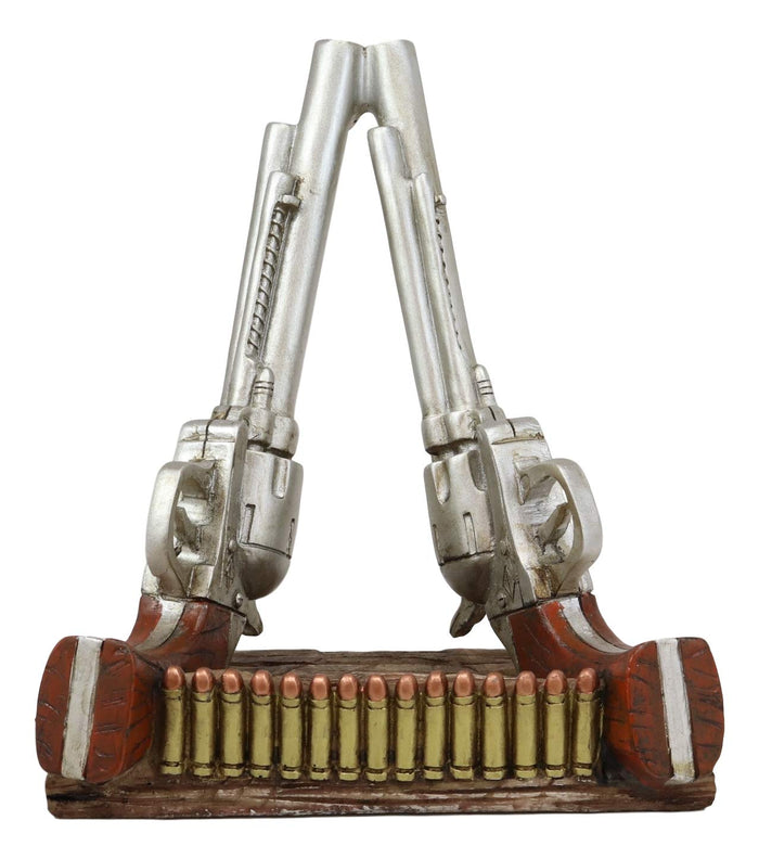 Ebros Gift Western Cowboy Six Shooter Revolver Pistols With Ammo Cell Phone Holder Statue