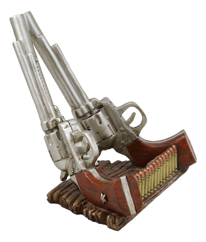 ebros gift Western Cowboy Six Shooter Revolver Pistols With Ammo Cell Phone Holder Statue