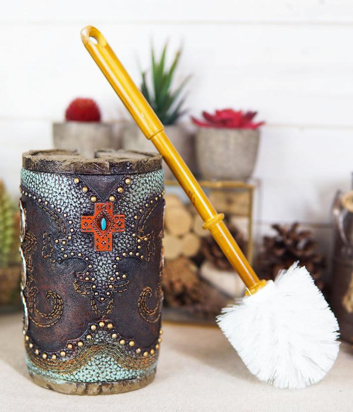 ebros gift Western Cowboy Triple Horseshoes And Cross Toilet Brush With Sanitary Holder Set