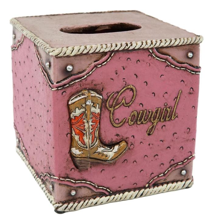 Ebros Gift Western Cowgirl Boot With Horseshoe Fabulous Pink Tissue Box Cover Sculpture