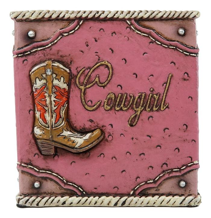 Ebros Gift Western Cowgirl Boot With Horseshoe Fabulous Pink Tissue Box Cover Sculpture