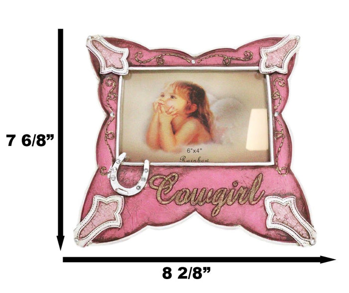 Ebros Gift Western Cowgirl Pink Faux Leather Horseshoe Picture Frame Wall Or Easel 4"X6"