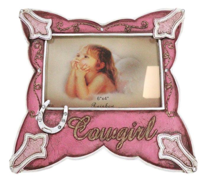 Ebros Gift Western Cowgirl Pink Faux Leather Horseshoe Picture Frame Wall Or Easel 4"X6"