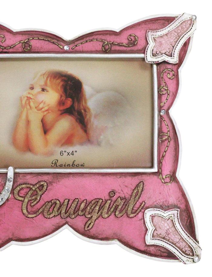 Ebros Gift Western Cowgirl Pink Faux Leather Horseshoe Picture Frame Wall Or Easel 4"X6"