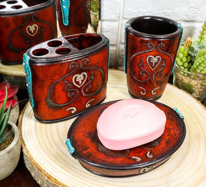 ebros gift Western Cowgirl Red Love Heart Scrollwork Cup Soap Dish Toothbrush Holder Set