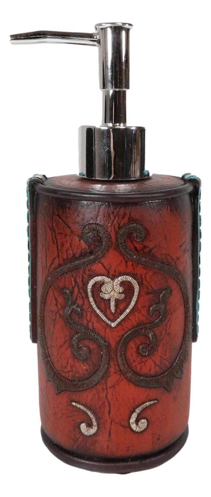 Ebros Gift Western Cowgirl Red Love Heart Scrollwork Lace Liquid Soap Pump Dispenser