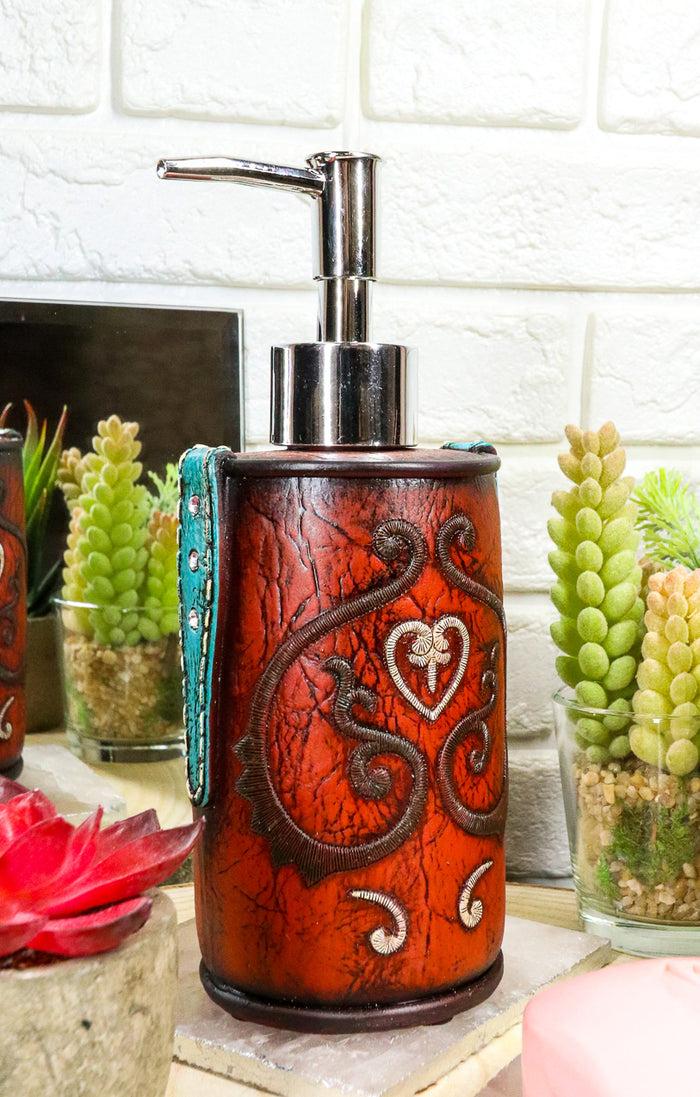 ebros gift Western Cowgirl Red Love Heart Scrollwork Lace Liquid Soap Pump Dispenser