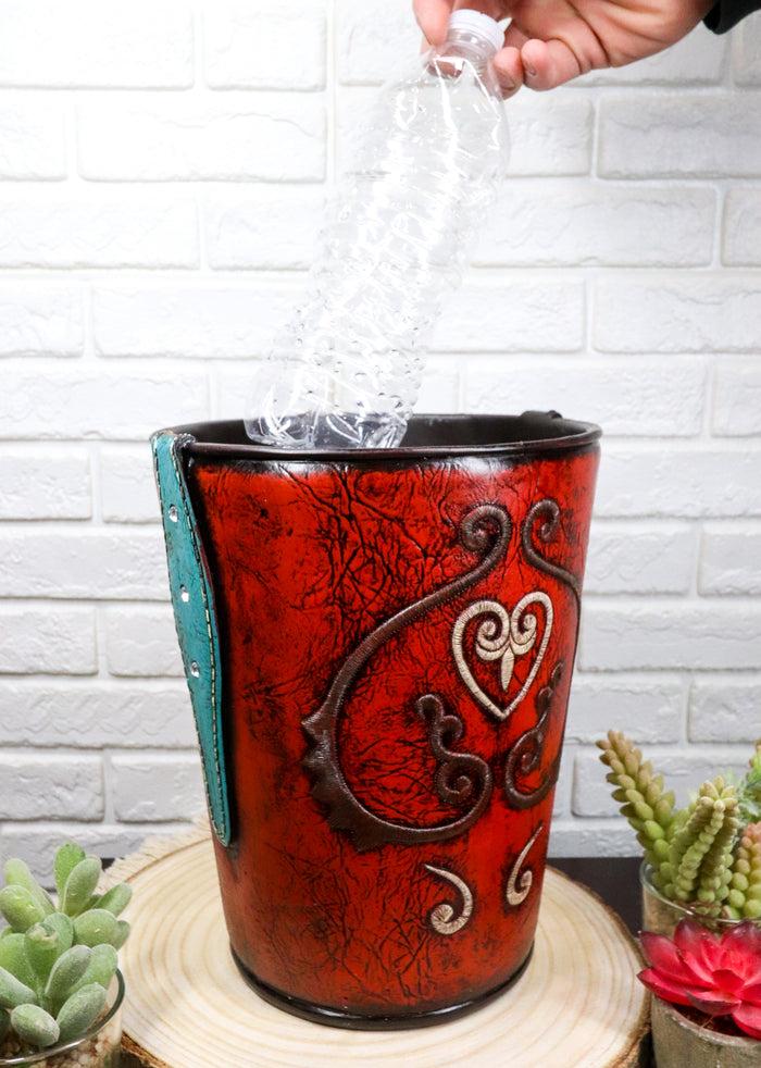 Ebros Gift Western Cowgirl Red Valentines Love Heart Lace Scrollwork Waste Basket Trash Bin