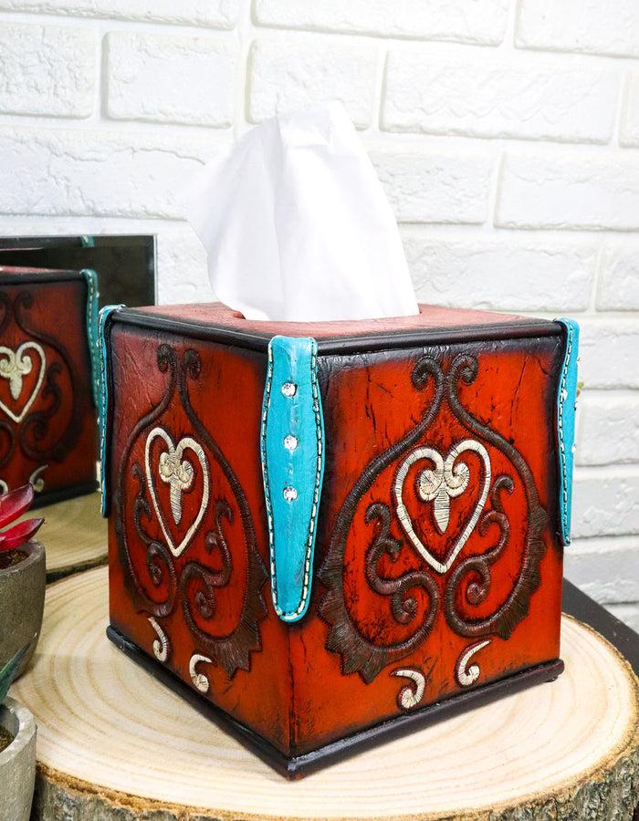 ebros gift Western Cowgirl Red Valentines Love Heart Lace Scrollwork Tissue Box Cover Decor