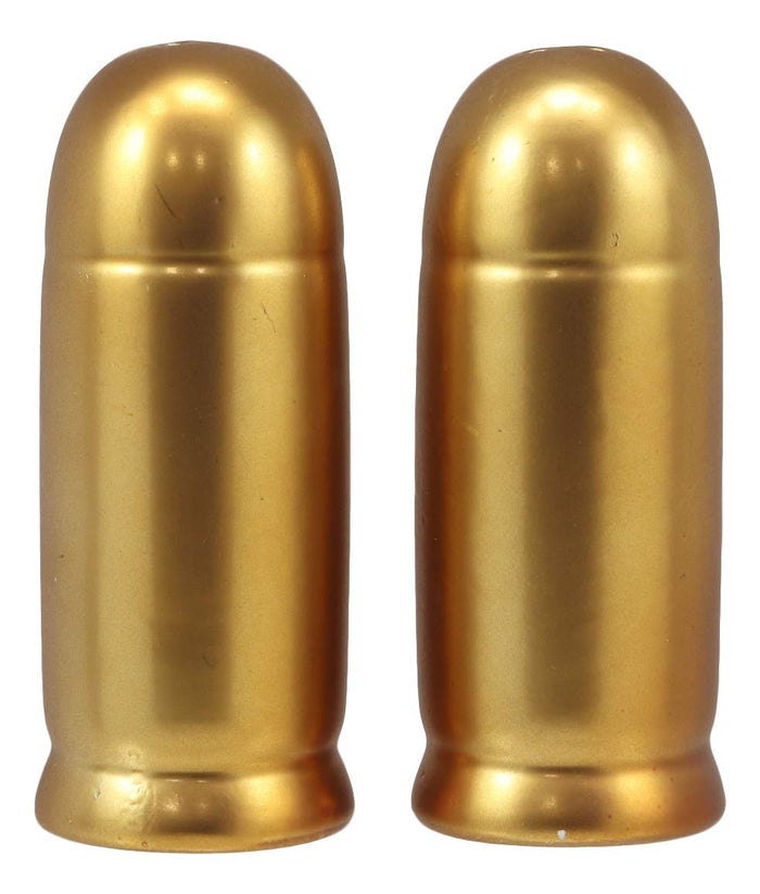 Ebros Gift Western Cylindrical Ammo Shells Gold Tone Bullets Ceramic Salt And Pepper Set