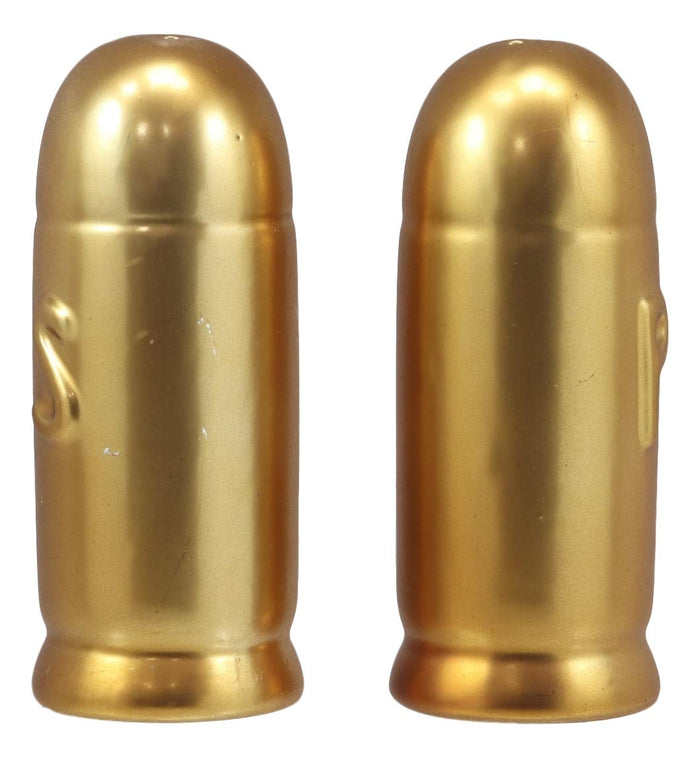 Ebros Gift Western Cylindrical Ammo Shells Gold Tone Bullets Ceramic Salt And Pepper Set