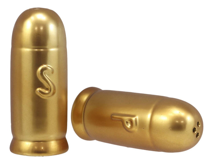 Ebros Gift Western Cylindrical Ammo Shells Gold Tone Bullets Ceramic Salt And Pepper Set