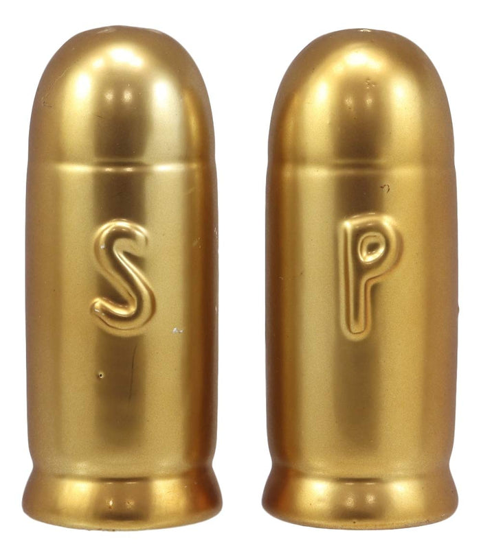 ebros gift Western Cylindrical Ammo Shells Gold Tone Bullets Ceramic Salt And Pepper Set