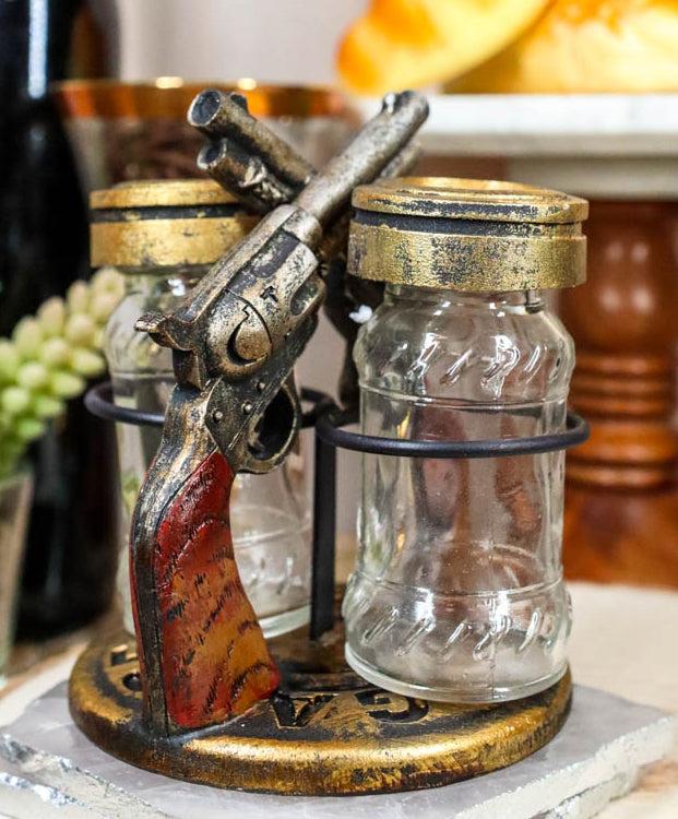 Ebros Gift Western Dual Crossed Pistol Revolver Guns Salt And Pepper Shakers Holder Decor