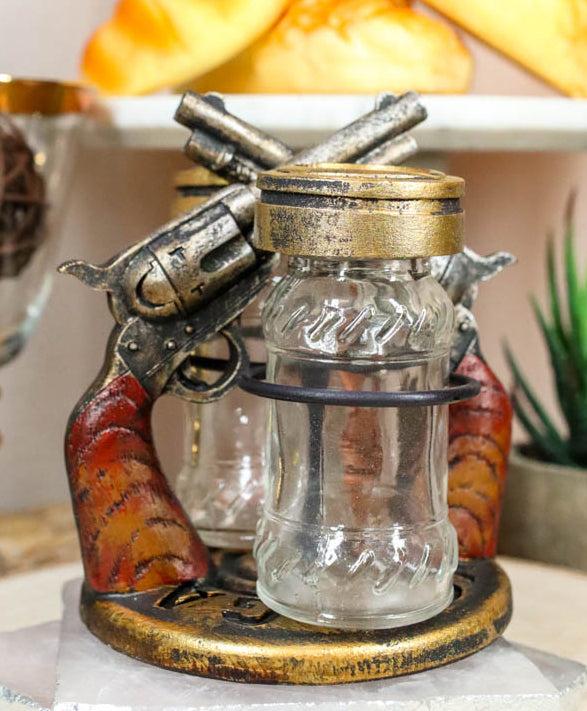 ebros gift Western Dual Crossed Pistol Revolver Guns Salt And Pepper Shakers Holder Decor