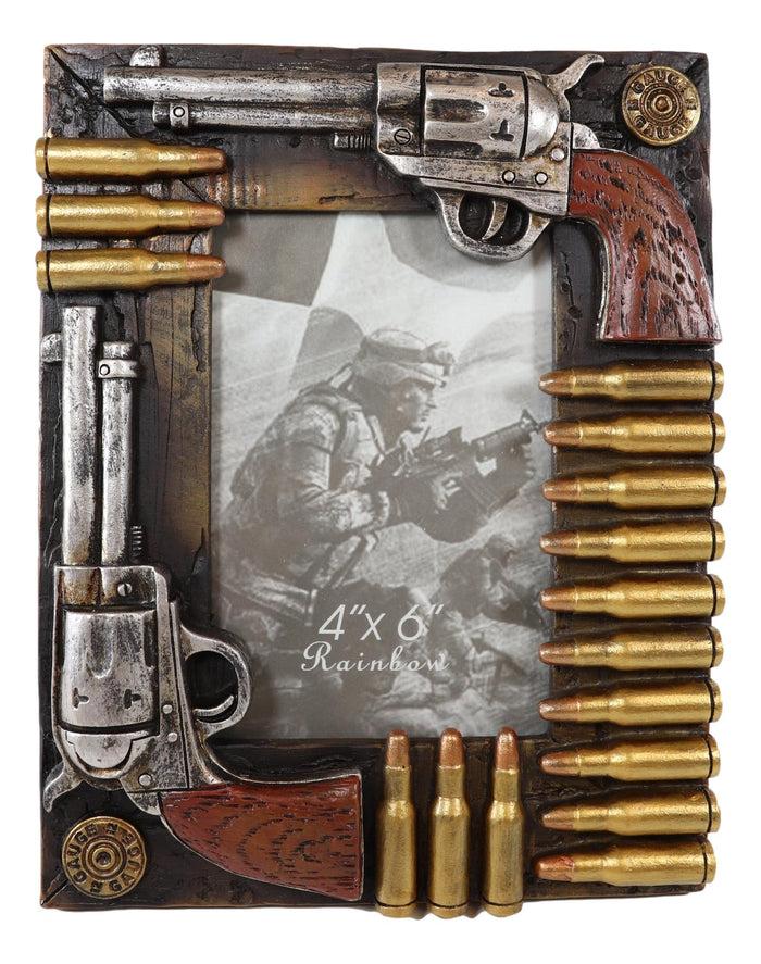 Ebros Gift Western Dual Pistol Revolver Guns With Bullet Shells 4"X6" Photo Picture Frame