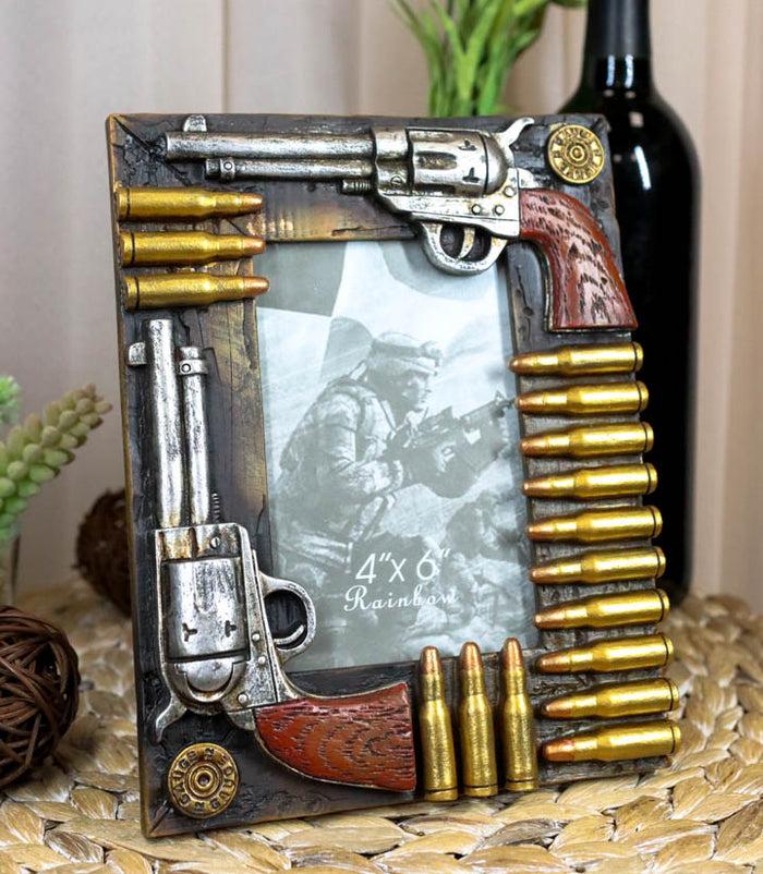 ebros gift Western Dual Pistol Revolver Guns With Bullet Shells 4"X6" Photo Picture Frame