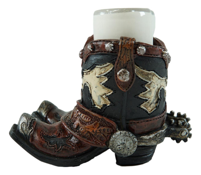 Ebros Gift Western Fancy Pair Of Cowboy Boots With Spur Salt And Pepper Shakers Holder Set
