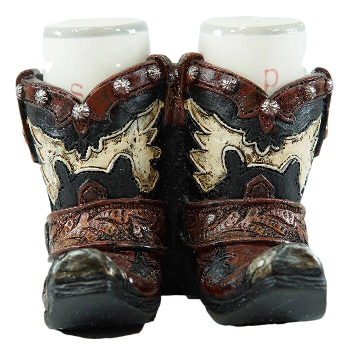 Ebros Gift Western Fancy Pair Of Cowboy Boots With Spur Salt And Pepper Shakers Holder Set