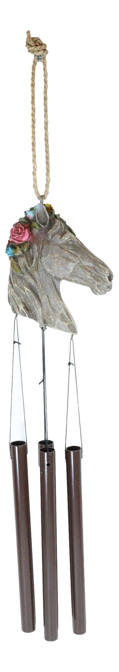 Ebros Gift Western Faux Stone Horse Bust With Colorful Flowers Wind Chime Garden Patio