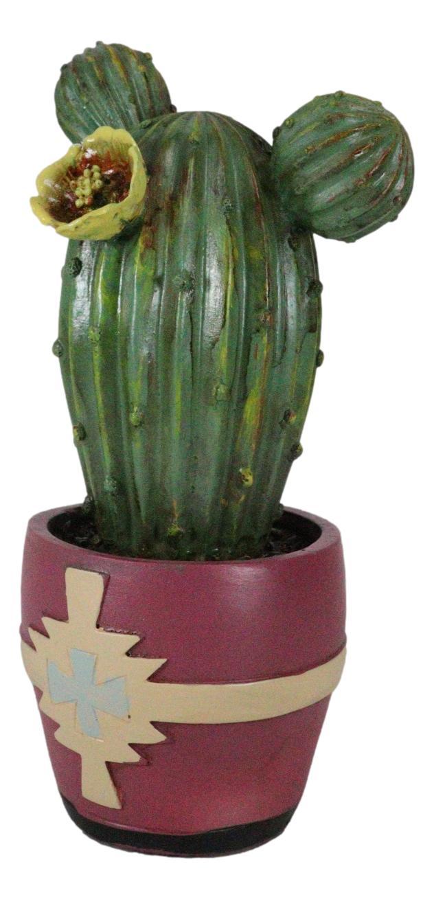 Ebros Gift Western Faux Yellow Flowering Cactus Succulent Plant In Navajo Vector Pot Decor