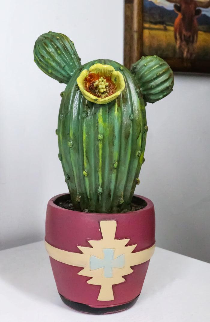 ebros gift Western Faux Yellow Flowering Cactus Succulent Plant in Navajo Vector Pot Decor