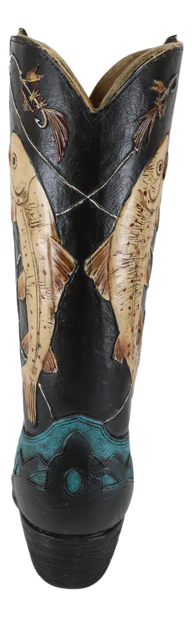 Ebros Gift Western Fishing Angler Bass Fishes Cowboy Cowgirl Boot Vase Planter Figurine