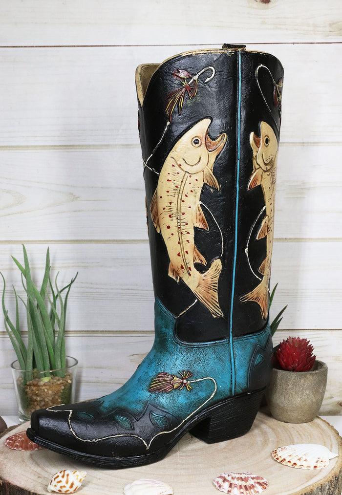 ebros gift Western Fishing Angler Bass Fishes Cowboy Cowgirl Boot Vase Planter Figurine