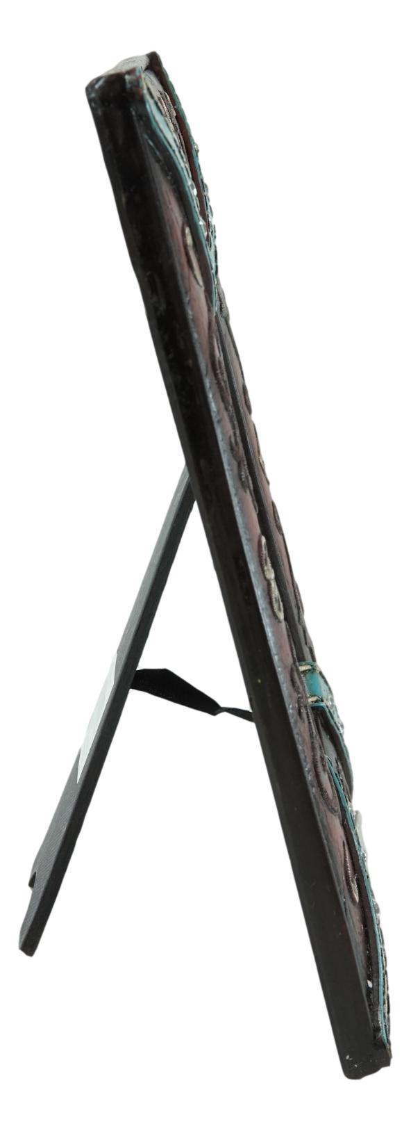 Ebros Gift Western Floral Lace Turquoise Belt Faux Tooled Leather Easel Picture Frame 5"X7"