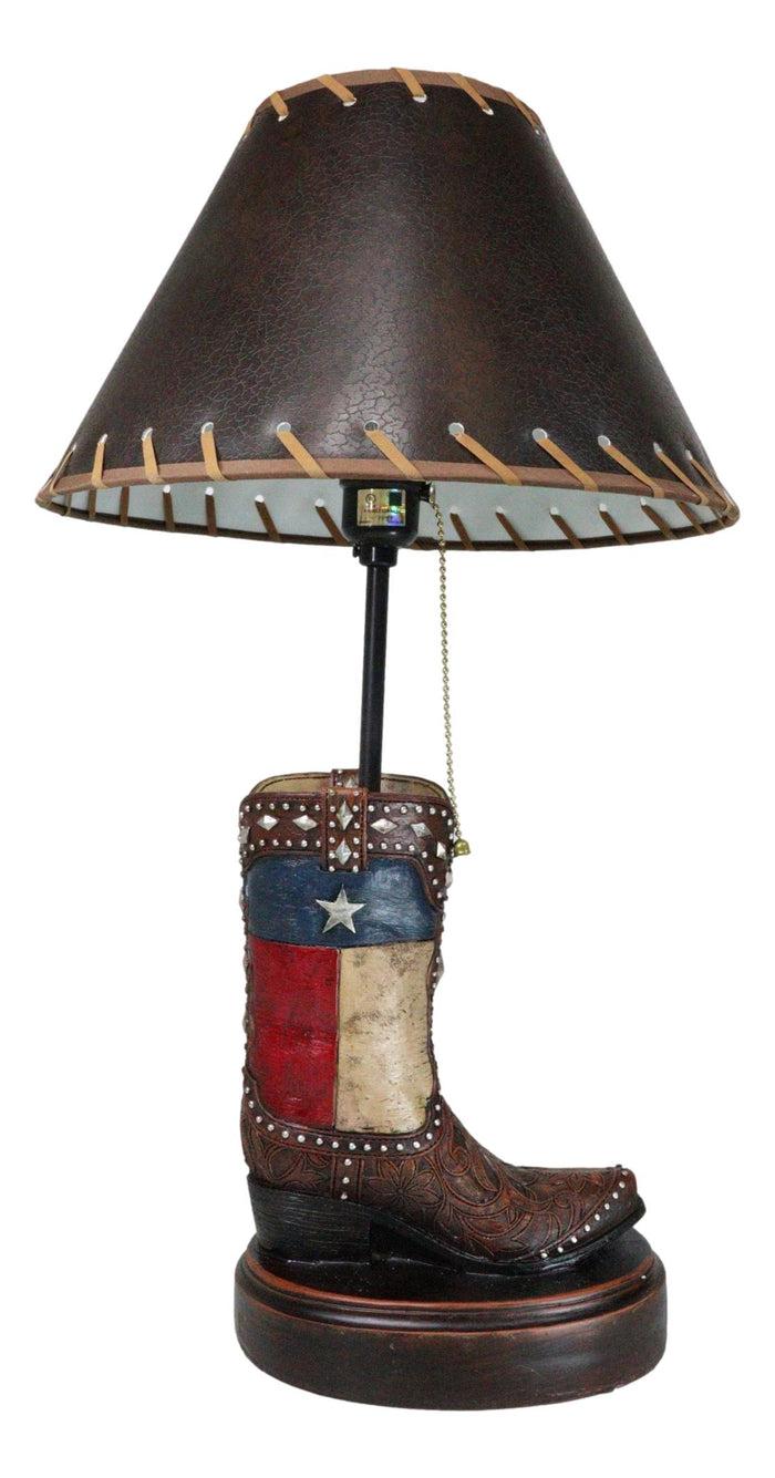Ebros Gift Western Floral Tooled Leather Texas State Flag Cowboy Boot Desktop Table Lamp