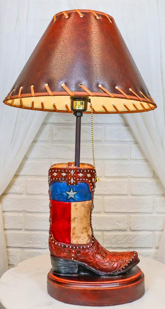 ebros gift Western Floral Tooled Leather Texas State Flag Cowboy Boot Desktop Table Lamp