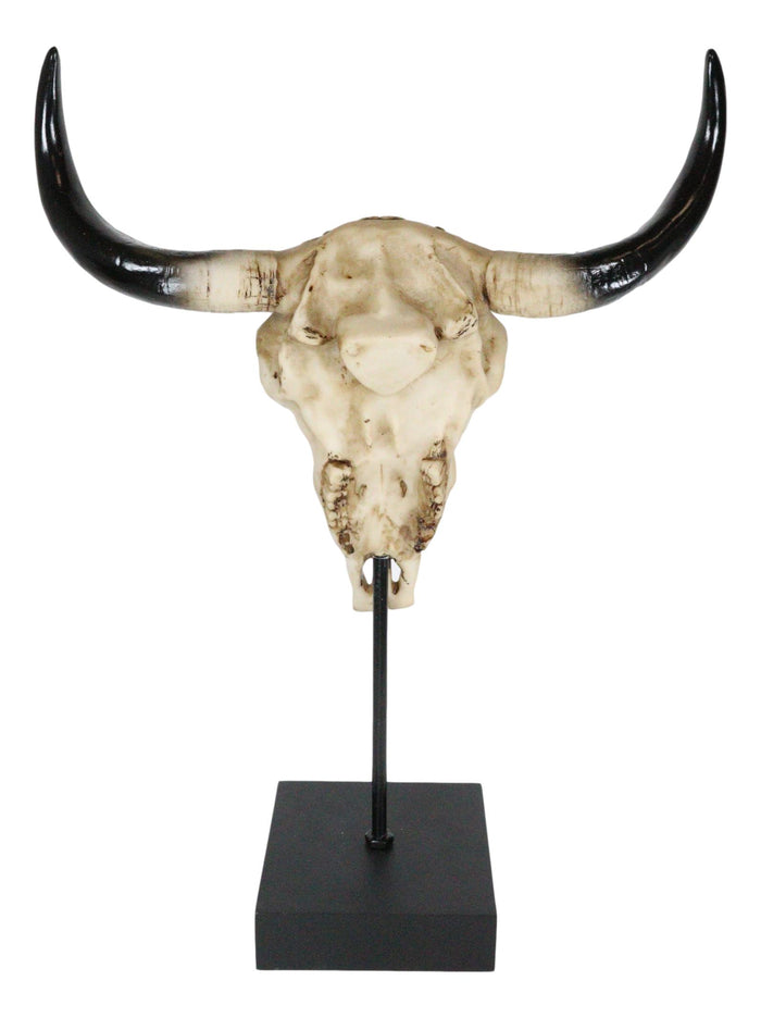Ebros Gift Western Floral Tribal Scroll Indian Chief Bull Cow Skull Desktop Plaque On Stand