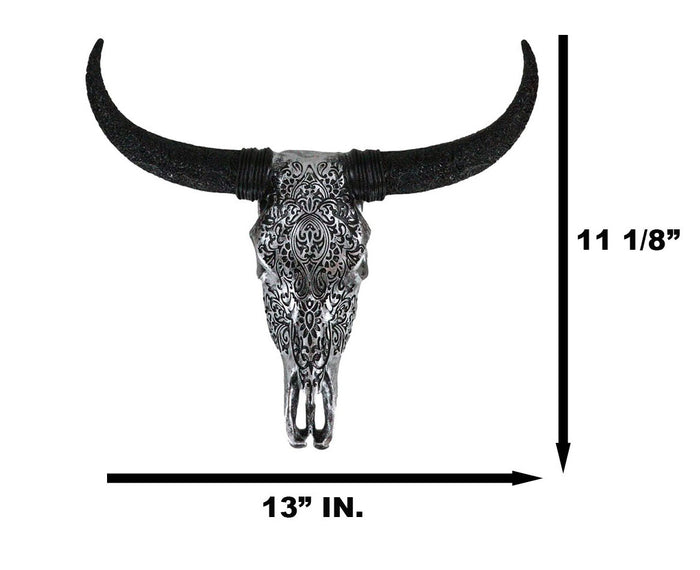 Ebros Gift Western Floral Tribal Tattoo Tooled Bison Bull Cow Skull Wall Decor Plaque