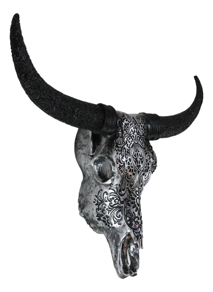 Ebros Gift Western Floral Tribal Tattoo Tooled Bison Bull Cow Skull Wall Decor Plaque