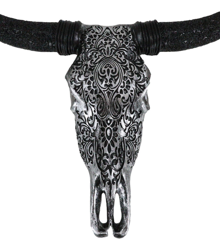 Ebros Gift Western Floral Tribal Tattoo Tooled Bison Bull Cow Skull Wall Decor Plaque