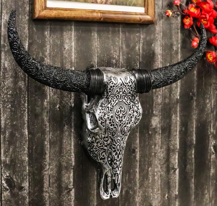 ebros gift Western Floral Tribal Tattoo Tooled Bison Bull Cow Skull Wall Decor Plaque