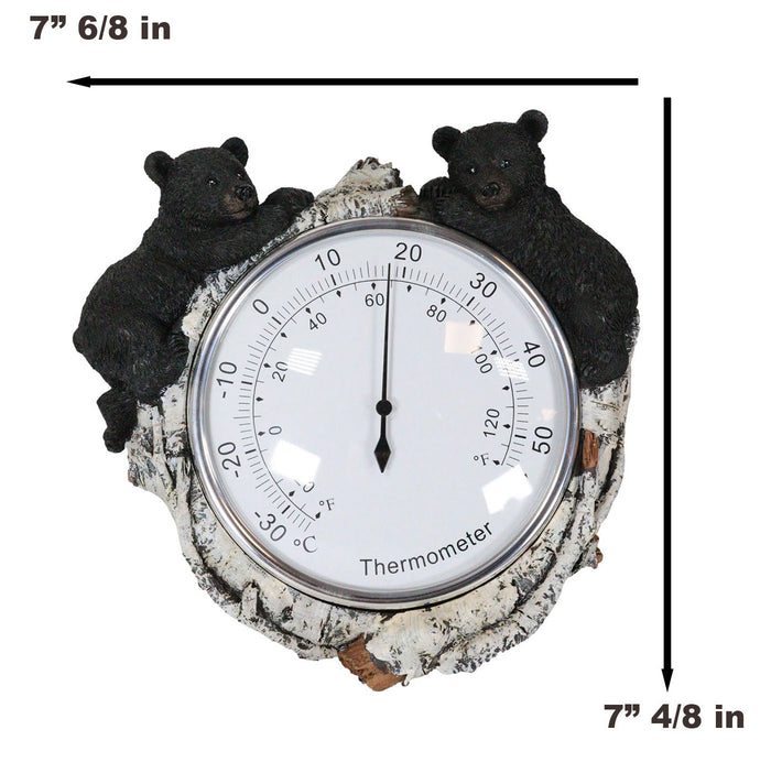 Ebros Gift Western Forest Whimsical Black Bear Cubs Climbing On Birch Tree Wall Thermometer