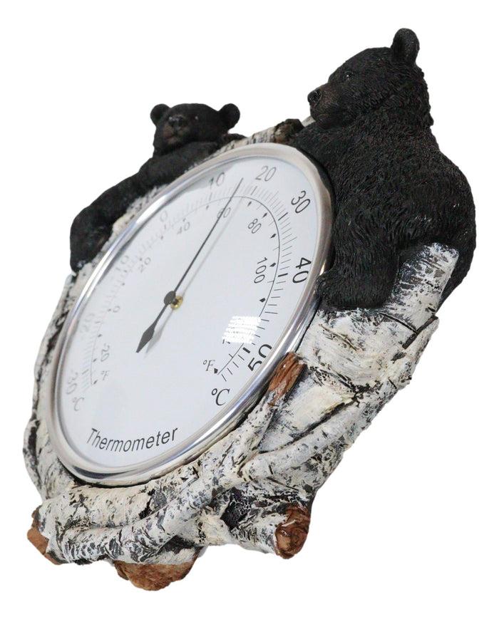 Ebros Gift Western Forest Whimsical Black Bear Cubs Climbing On Birch Tree Wall Thermometer