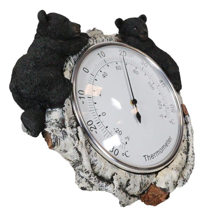 Ebros Gift Western Forest Whimsical Black Bear Cubs Climbing On Birch Tree Wall Thermometer