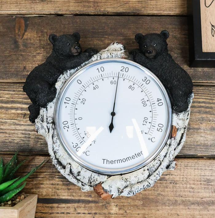 ebros gift Western Forest Whimsical Black Bear Cubs Climbing On Birch Tree Wall Thermometer