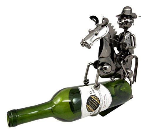 Ebros Gift Western Giddy Up Ranger Cowboy W/ Horse Metal Wine Bottle Holder Caddy Figurine