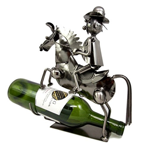 Ebros Gift Western Giddy Up Ranger Cowboy W/ Horse Metal Wine Bottle Holder Caddy Figurine