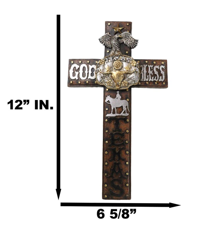 Ebros Gift Western God Bless Texas Longhorn Cow Concho Eagle Cowboy On Horse Wall Cross