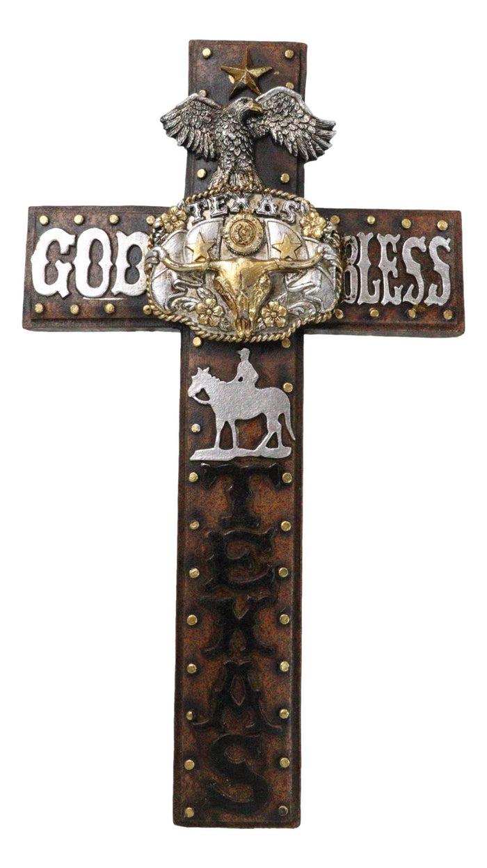 ebros gift Western God Bless Texas Longhorn Cow Concho Eagle Cowboy On Horse Wall Cross