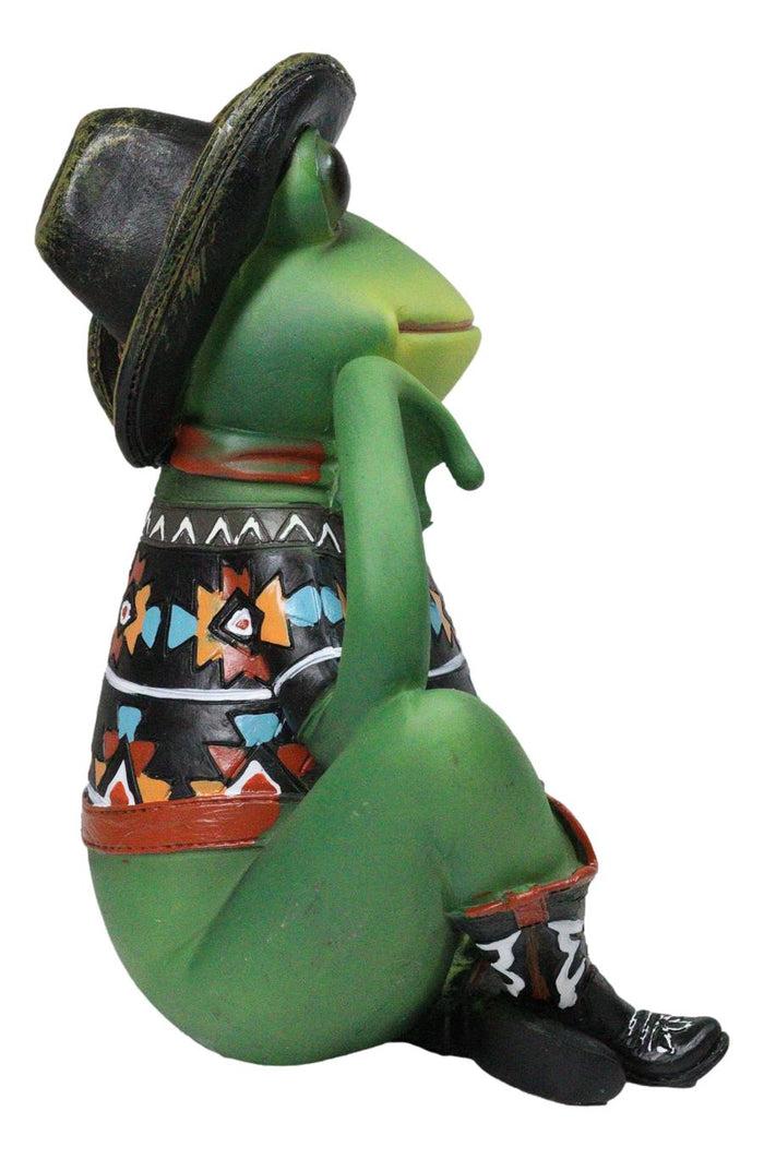 Ebros Gift Western Green Cowboy Toad Frog With Black Hat Boots And Aztec Serape Figurine