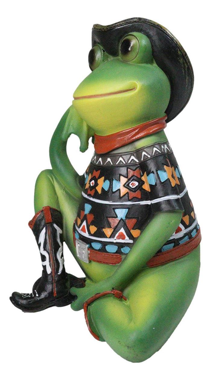 Ebros Gift Western Green Cowboy Toad Frog With Black Hat Boots And Aztec Serape Figurine