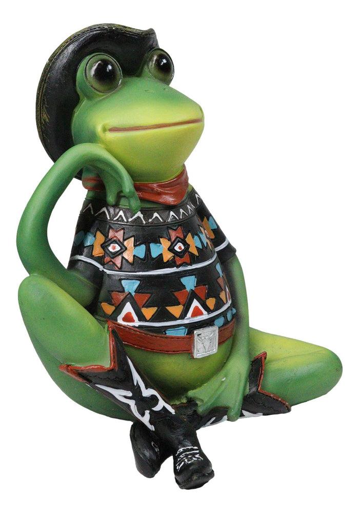 Ebros Gift Western Green Cowboy Toad Frog With Black Hat Boots And Aztec Serape Figurine